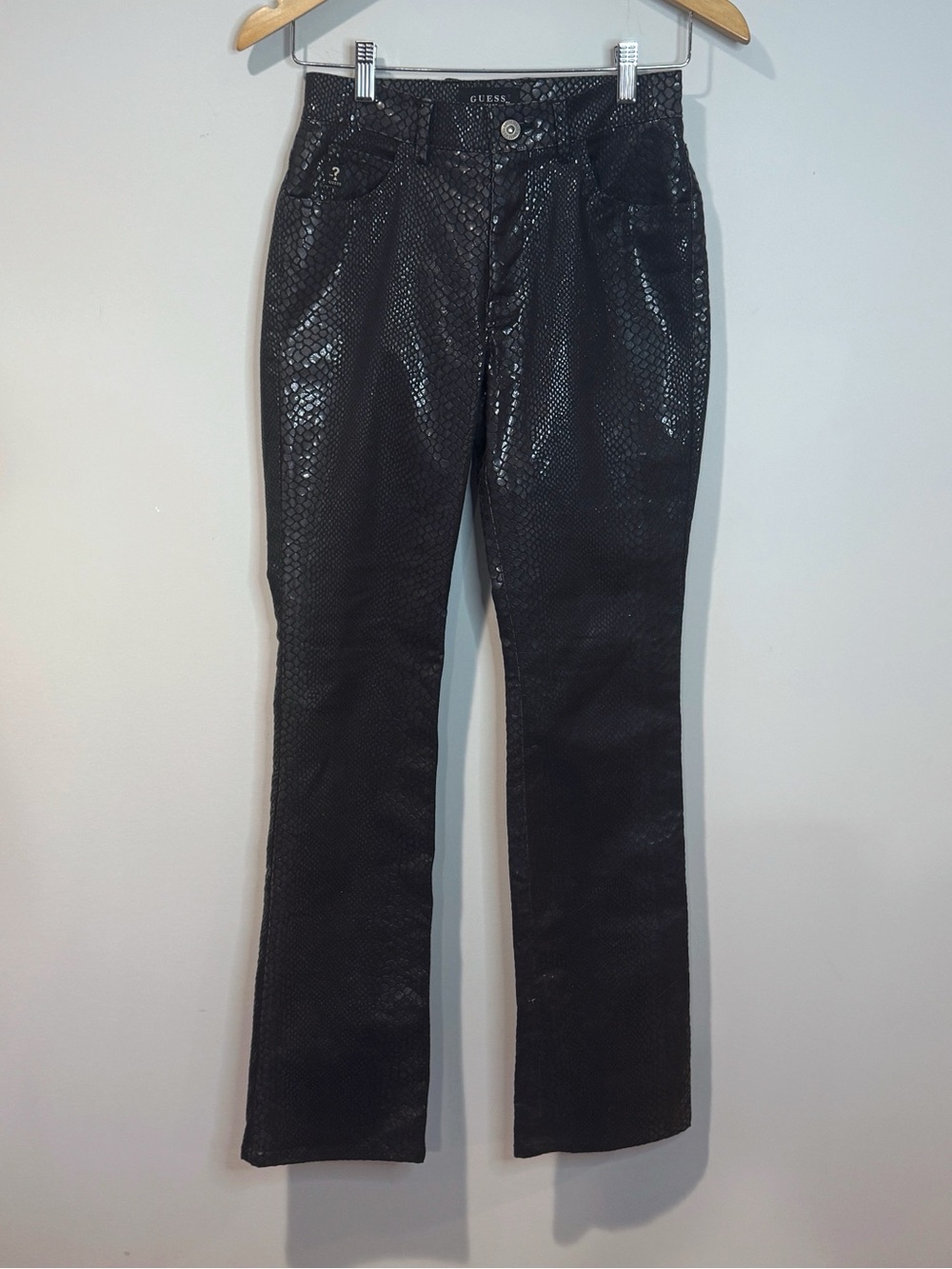 Vintage Y2K Guess Jeans Black Snakeskin Low Rise Slim Bootcut Women's Size 26